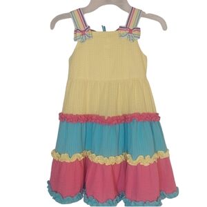 Emily Rose Butterfly-Back Seersucker Tiered Dress w/ Ribbon & Ruffle Trim Size 5